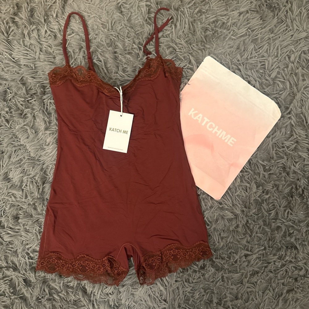 SKIMS Burgundy Lace Trim Chemise